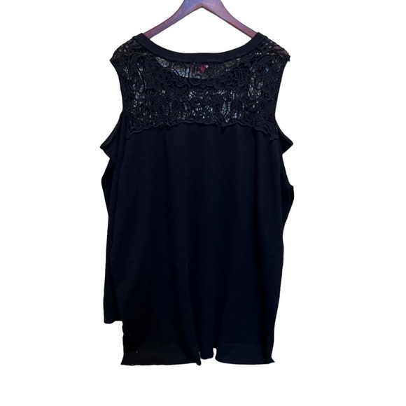 Cyrus Woman Black Knit Crochet Crew Neck Cold Shoulder Sweater Size 3x - Picture 1 of 9